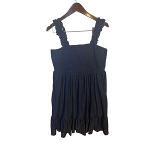 TALISEA Women's Navy Blue Eyelet Smocked Ruffle Strap Dress Sz 16W Whimsy Prep